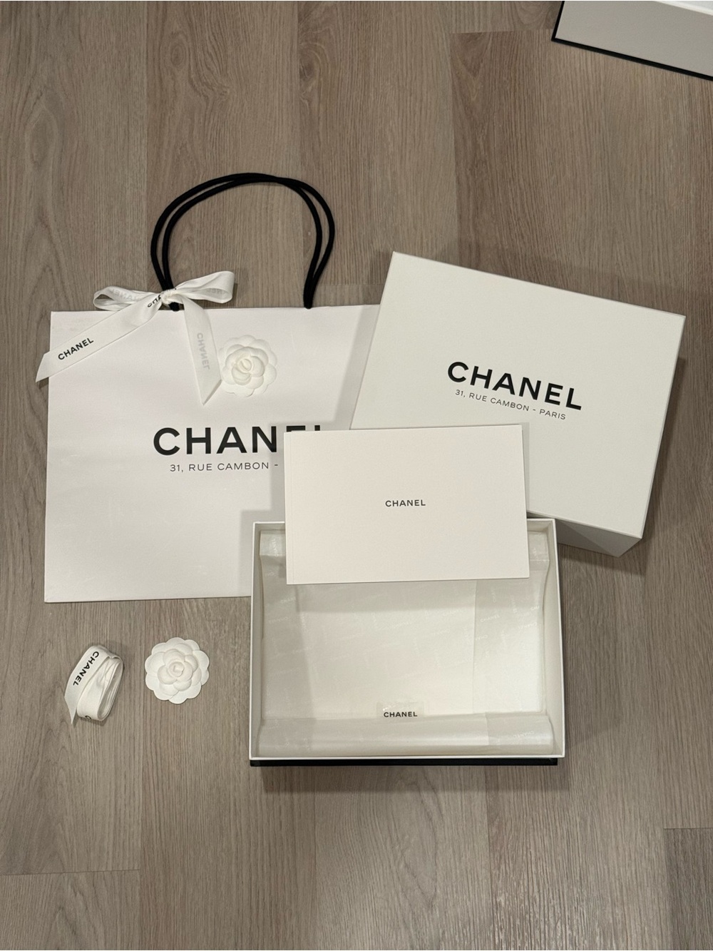 CHANEL White Gift Box and Shopping Bag Set